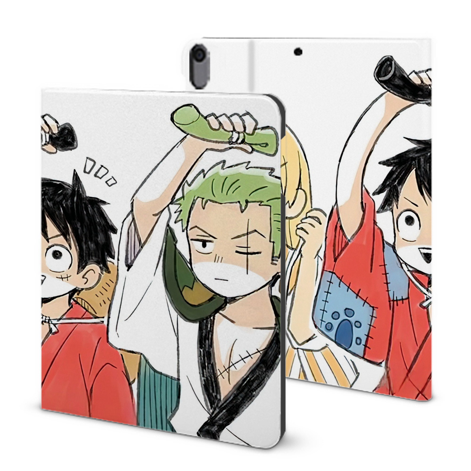 ワンピース ONE PIECE IPad ケース ブック型 PUレザー TPU 耐衝撃 軽量 薄型 ペン収納なし 全面保護 IPad 各モデル対応